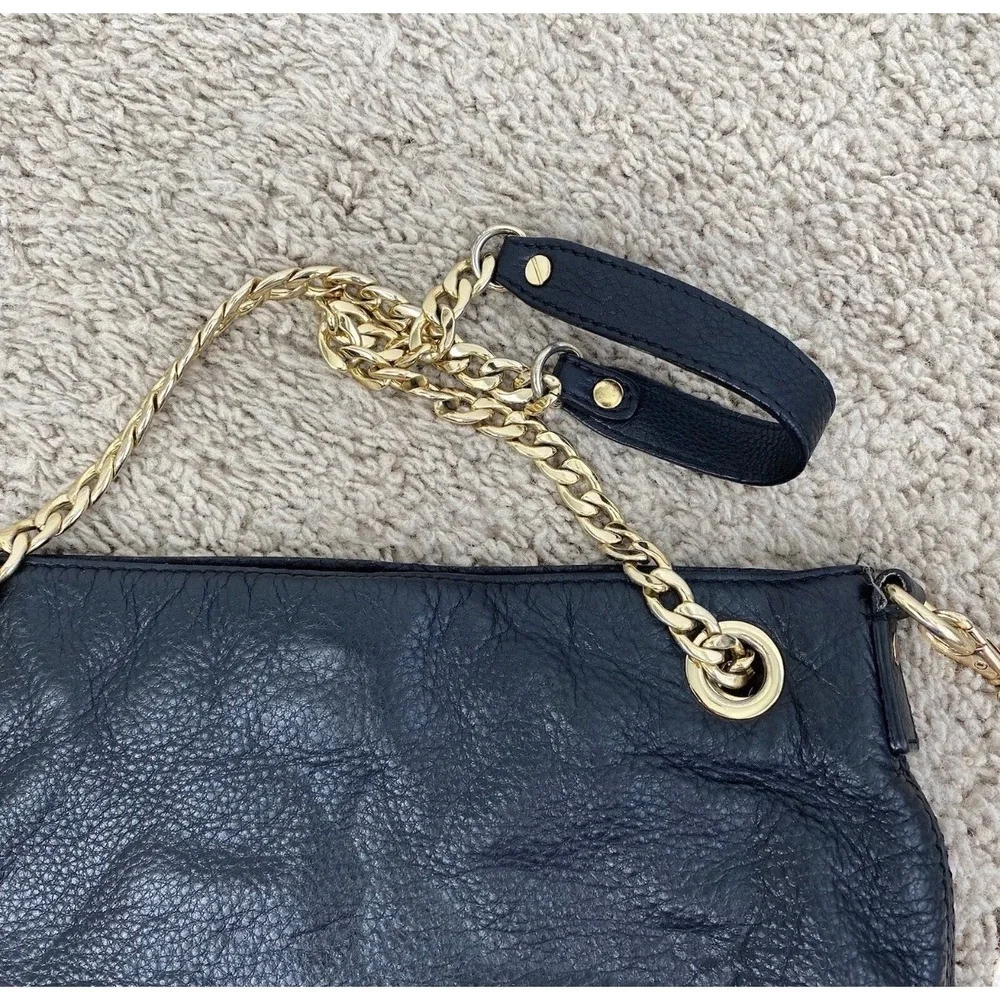 Michael Kors‎ Shoulder Bag Black Leather Slouchy Chain MK Charm Gold Tone Purse